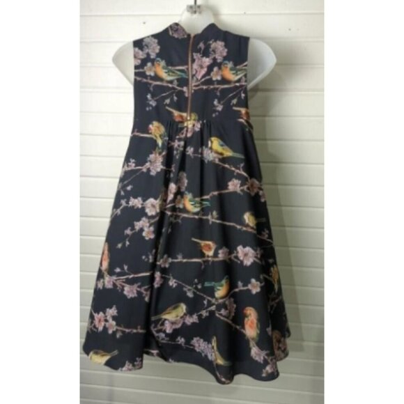 Ted Baker - Black w/ Bird & Floral Print Detail Dress Sz 0 - Picture 6 of 10